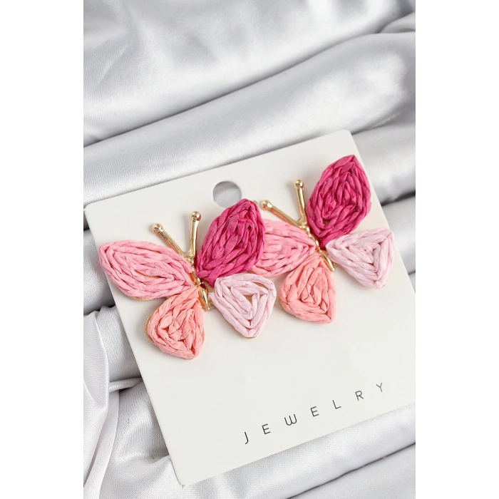 Dodes Dodes Pirinç Pembe Kelebek Model Gold Renk Kadın Hasır Küpe TG27BKP10893