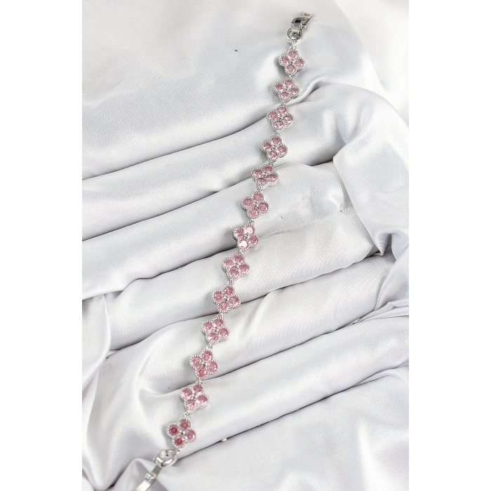 Dodes Dodes Pirinç Pembe Zirkon Taşlı Yonca Model Gümüş Renk VIP Seri Kadın Bileklik TG27BB7516