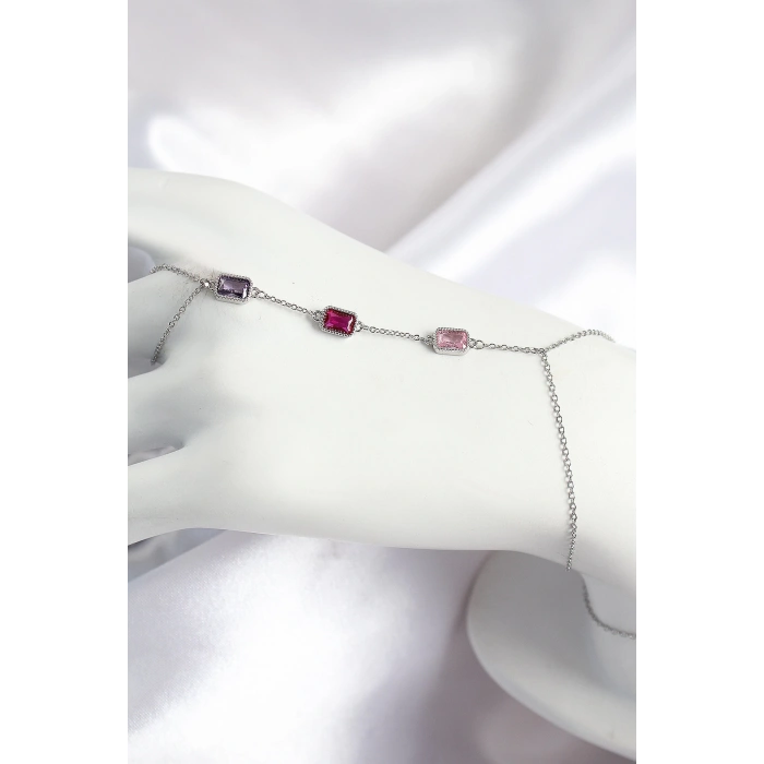 Dodes Dodes Pirinç Renkli Zirkon Taşlı Dikdörtgen Model Gümüş Renk Kadın Şahmeran TG27SN694