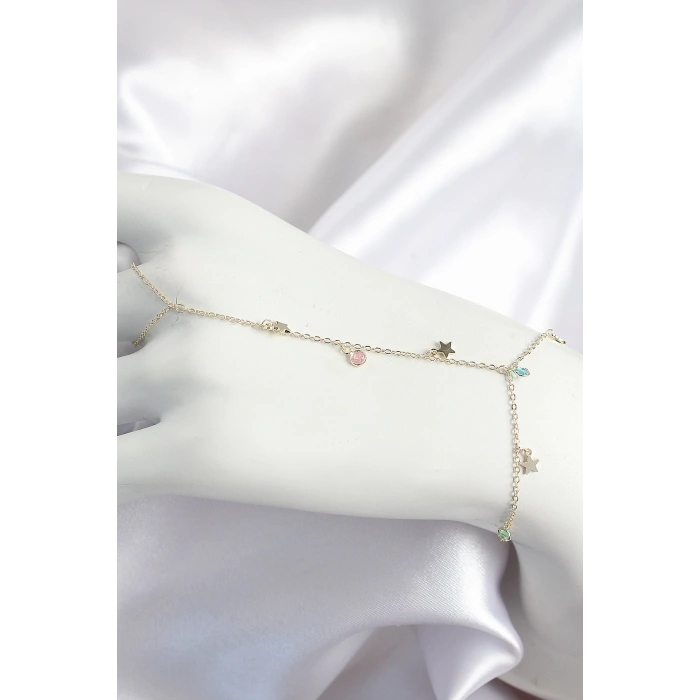 Dodes Dodes Pirinç Renkli Zirkon Taşlı Sallantılı Yıldızlı Model Gold Renk Kadın Şahmeran TG27SN707