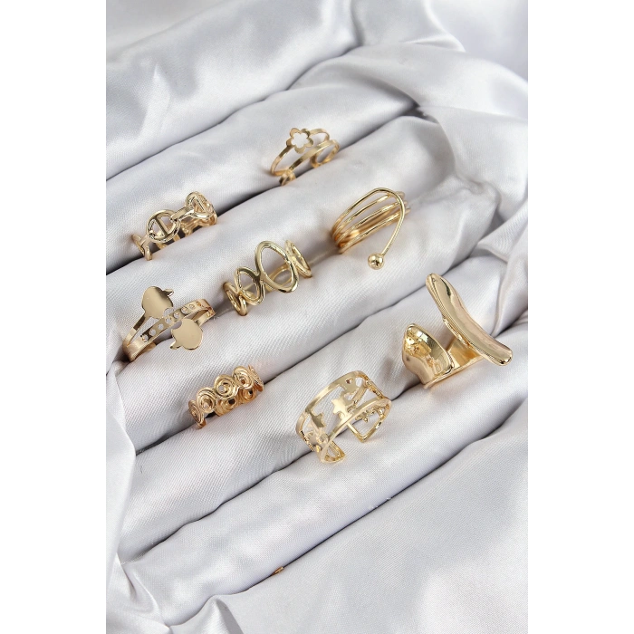 Dodes Dodes Pirinç Sarmal Ve Yıldız Model Gold Renk Kadın Yüzük Kombin Set TG27BYK3813