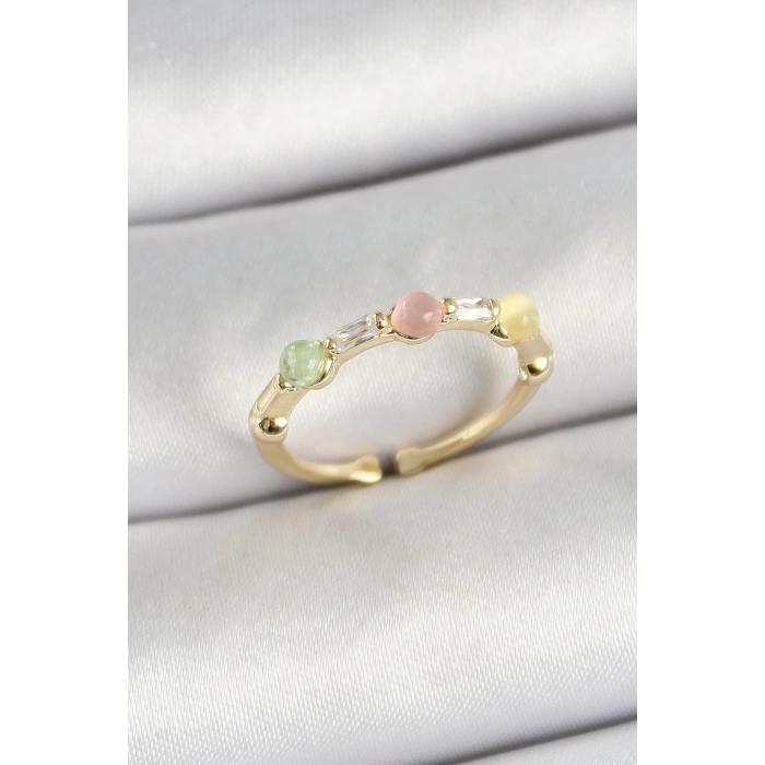 Dodes Dodes Pirinç Sıralı Boncuk Figürlü Zirkon Taşlı Gold Renk Ayarlanabilir Kadın Yüzük TG27BYK3758