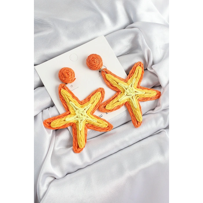 Dodes Dodes Pirinç Turuncu Deniz Yıldızı Model Gold Renk Kadın Hasır Küpe TG27BKP10898