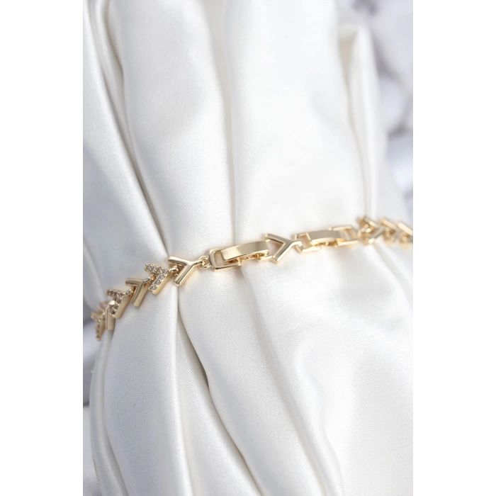 Dodes Dodes Pirinç VIP Seri Gold Zirkon Taşlı Balık Sırtı Model Kadın Bileklik TG27BB7921