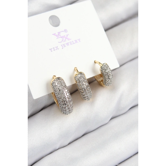 Dodes Dodes Pirinç Zirkon Taşlı 3lü Halka Model Gold Ve Gümüş Renk Kadın Küpe TG27BKP11148