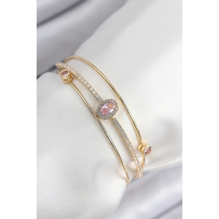 Dodes Dodes Pirinç Zirkon Taşlı Baget Model Gold Renk Kadın Bileklik TG27BB7871