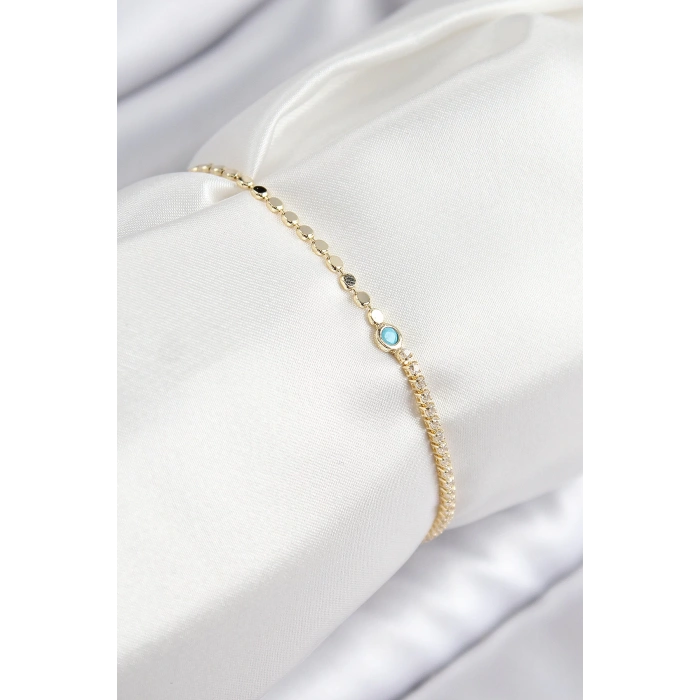 Dodes Dodes Pirinç Zirkon Taşlı Boncuk Model Ezme Zincir Gold Renk Kadın Bileklik TG27BB7597