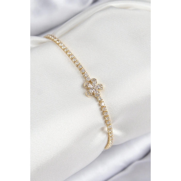 Dodes Dodes Pirinç Zirkon Taşlı Çiçek Model Gold Renk Kadın Bileklik TG27BB7709