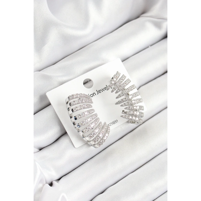 Dodes Dodes Pirinç Zirkon Taşlı Çoklu Görünümlü Model Gümüş Renk Kadın Küpe TG27BKP10631