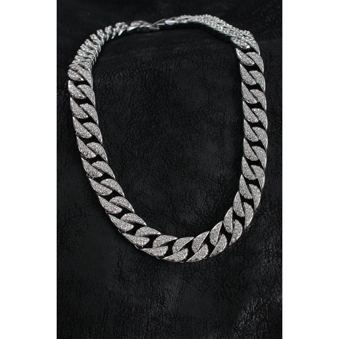 Dodes Dodes Pirinç Zirkon Taşlı Cuba Gurmet Model Gümüş Renk Erkek Kolye TG27ERK1404