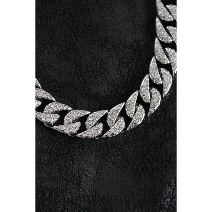 Dodes Dodes Pirinç Zirkon Taşlı Cuba Gurmet Model Gümüş Renk Erkek Kolye TG27ERK1404