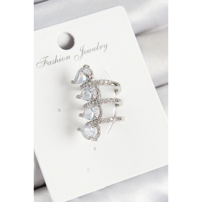 Dodes Dodes Pirinç Zirkon Taşlı Damla Model Gümüş Renk Sağ Kıkırdak Küpe TG27BKP10995