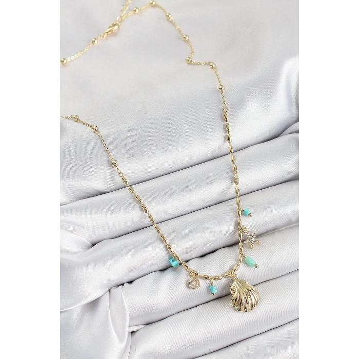 Dodes Dodes Pirinç Zirkon Taşlı Deniz Kabuğu Model Gold Renk Kadın Kolye TG27BKO10368
