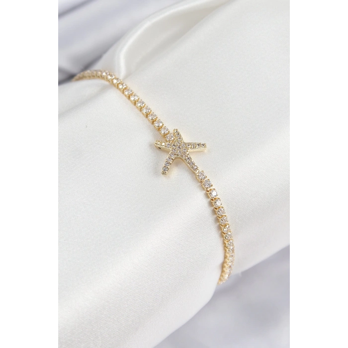 Dodes Dodes Pirinç Zirkon Taşlı Deniz Yıldızı Model Gold Renk Kadın Bileklik TG27BB7695
