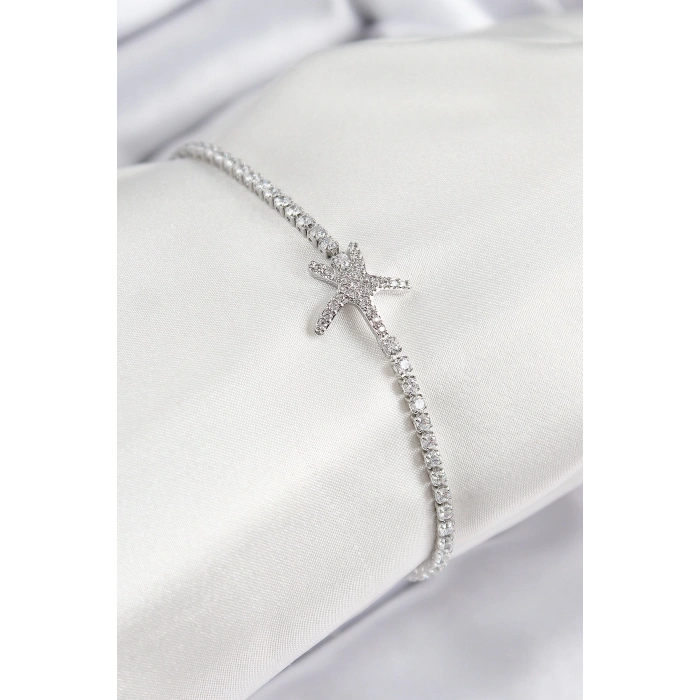 Dodes Dodes Pirinç Zirkon Taşlı Deniz Yıldızı Model Gümüş Renk Kadın Bileklik TG27BB7694