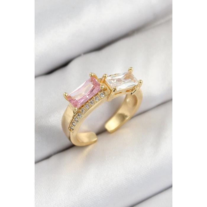 Dodes Dodes Pirinç Zirkon Taşlı Dikdörtgen Model Gold Renk Kadın Yüzük TG27BYK3797