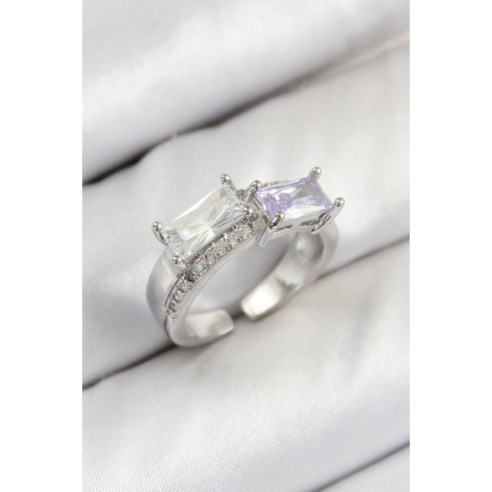 Dodes Dodes Pirinç Zirkon Taşlı Dikdörtgen Model Gümüş Renk Kadın Yüzük TG27BYK3798