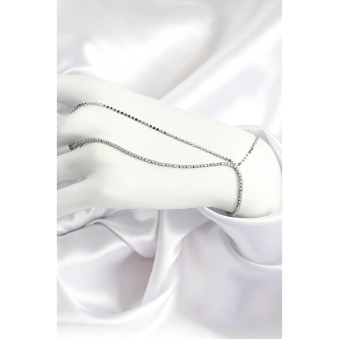 Dodes Dodes Pirinç Zirkon Taşlı Ezme Zincir Model Gümüş Renk Kadın Şahmeran TG27SN690