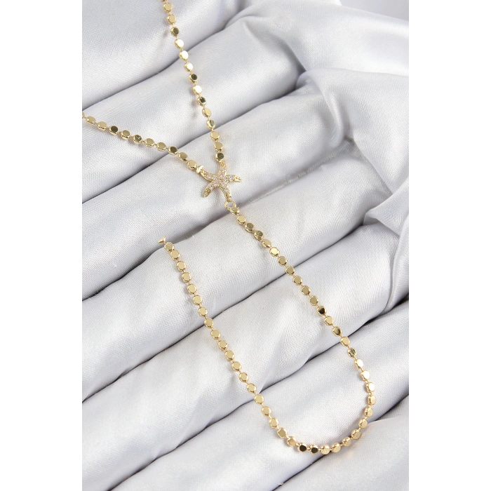 Dodes Dodes Pirinç Zirkon Taşlı Ezme Zincirli Deniz Yıldızı Model Gold Renk Y Kolye TG27BKO10467