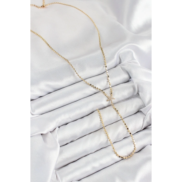 Dodes Dodes Pirinç Zirkon Taşlı Ezme Zincirli Deniz Yıldızı Model Gold Renk Y Kolye TG27BKO10467