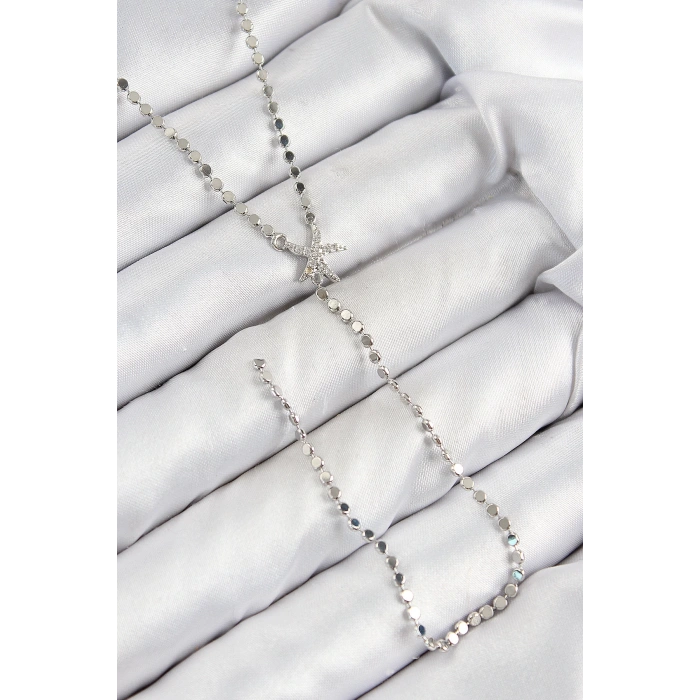 Dodes Dodes Pirinç Zirkon Taşlı Ezme Zincirli Deniz Yıldızı Model Gümüş Renk Y Kolye TG27BKO10466