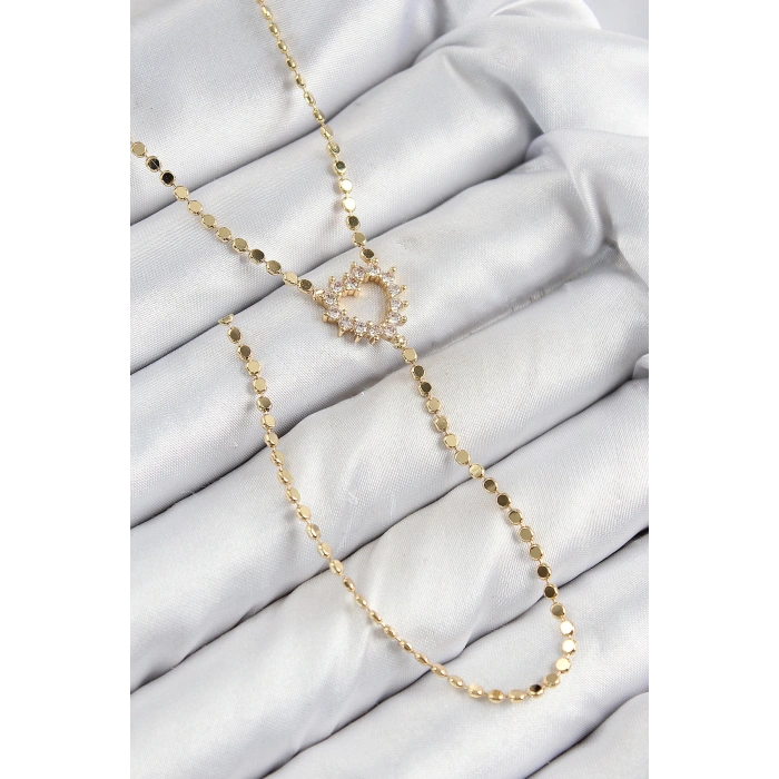 Dodes Dodes Pirinç Zirkon Taşlı Ezme Zincirli Kalp Model Gold Renk Y Kolye TG27BKO10461