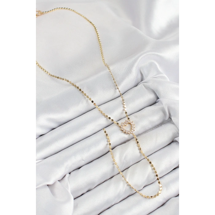 Dodes Dodes Pirinç Zirkon Taşlı Ezme Zincirli Kalp Model Gold Renk Y Kolye TG27BKO10461