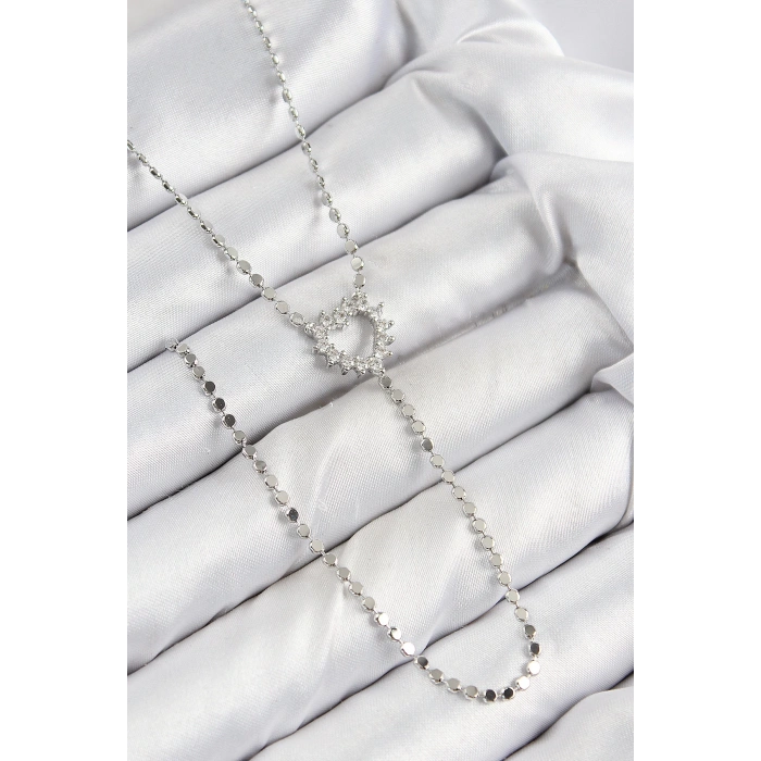 Dodes Dodes Pirinç Zirkon Taşlı Ezme Zincirli Kalp Model Gümüş Renk Y Kolye TG27BKO10460