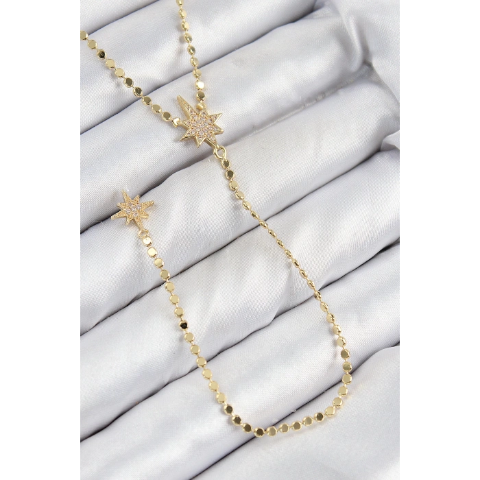 Dodes Dodes Pirinç Zirkon Taşlı Ezme Zincirli Kutup Yıldızı Model Gold Renk Y Kolye TG27BKO10469