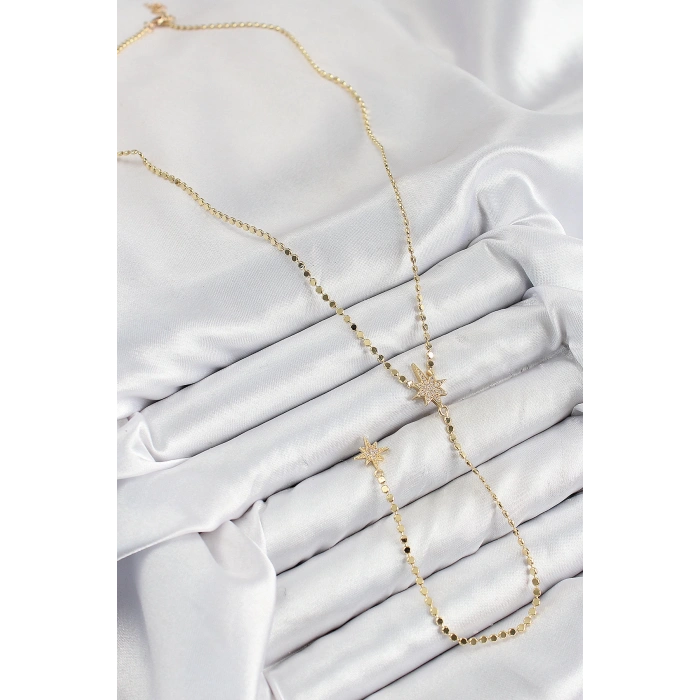 Dodes Dodes Pirinç Zirkon Taşlı Ezme Zincirli Kutup Yıldızı Model Gold Renk Y Kolye TG27BKO10469