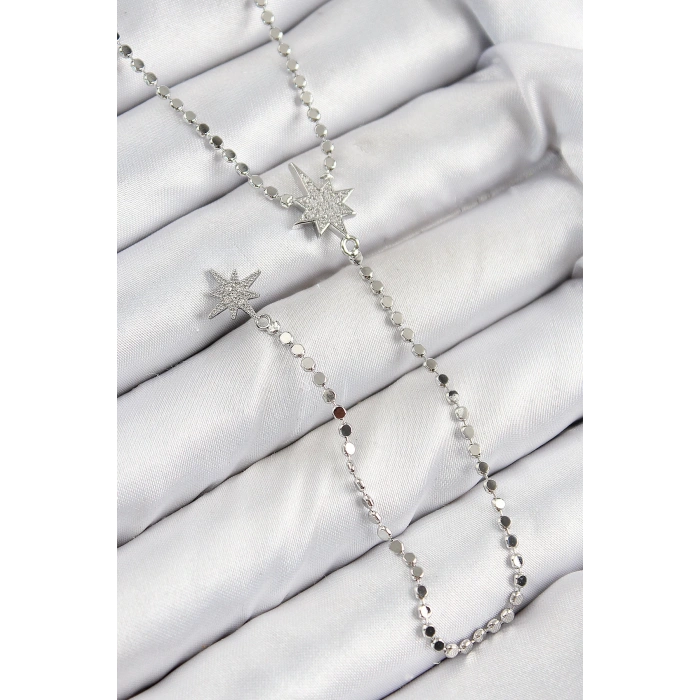 Dodes Dodes Pirinç Zirkon Taşlı Ezme Zincirli Kutup Yıldızı Model Gümüş Renk Y Kolye TG27BKO10468