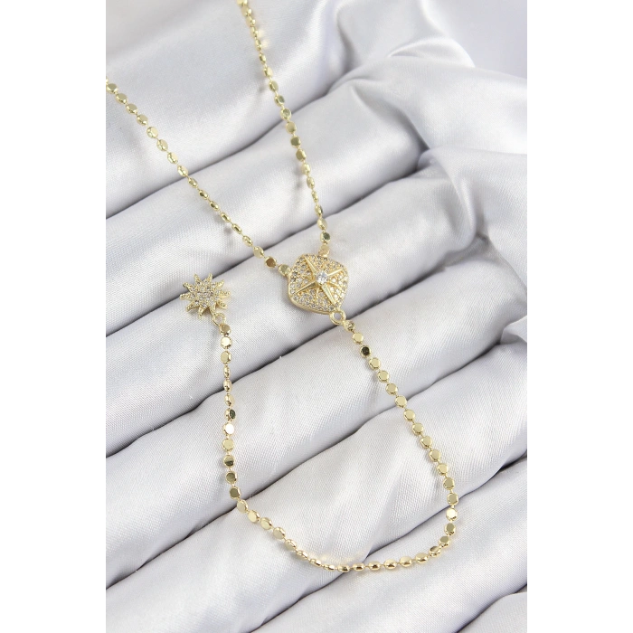 Dodes Dodes Pirinç Zirkon Taşlı Ezme Zincirli Madalyon Model Gold Renk Y Kolye TG27BKO10471