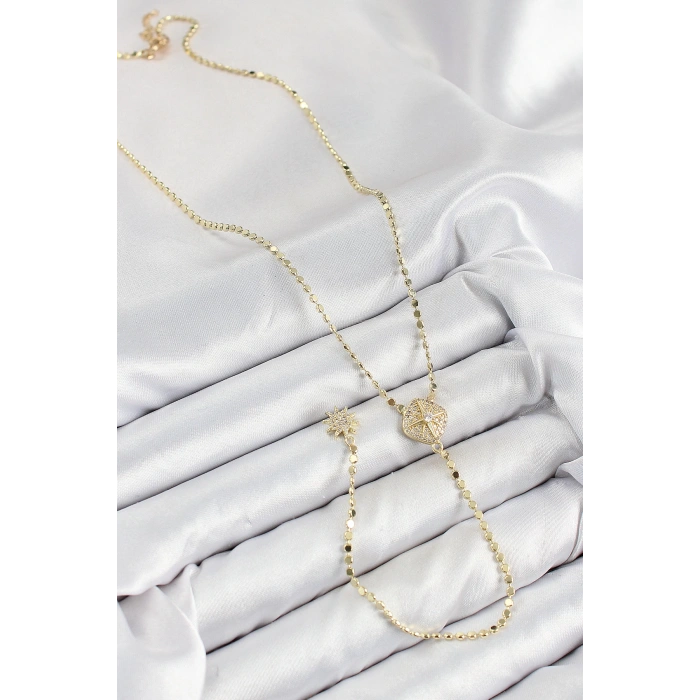 Dodes Dodes Pirinç Zirkon Taşlı Ezme Zincirli Madalyon Model Gold Renk Y Kolye TG27BKO10471
