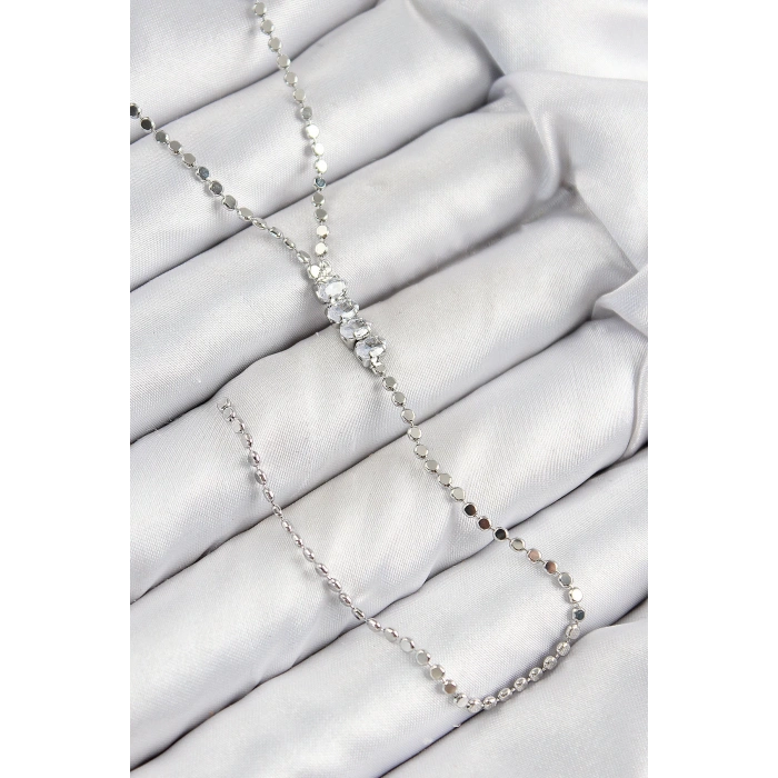 Dodes Dodes Pirinç Zirkon Taşlı Ezme Zincirli Model Gümüş Renk Y Kolye TG27BKO10464