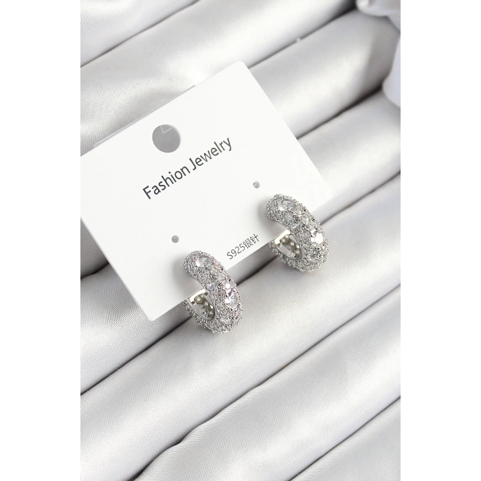 Dodes Dodes Pirinç Zirkon Taşlı Halka Model Gümüş Renk Kadın Küpe TG27BKP11076