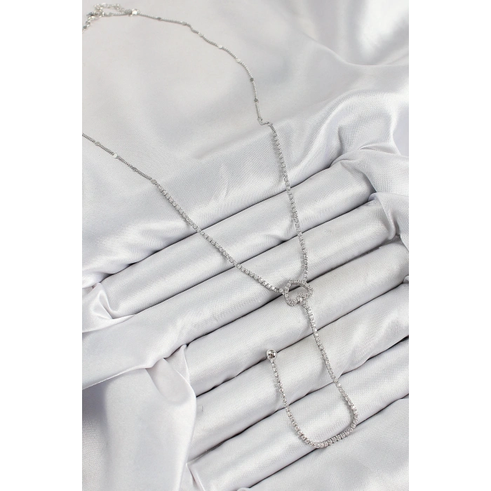 Dodes Dodes Pirinç Zirkon Taşlı Kalp Model Gümüş Renk  Y Kolye TG27BKO10447