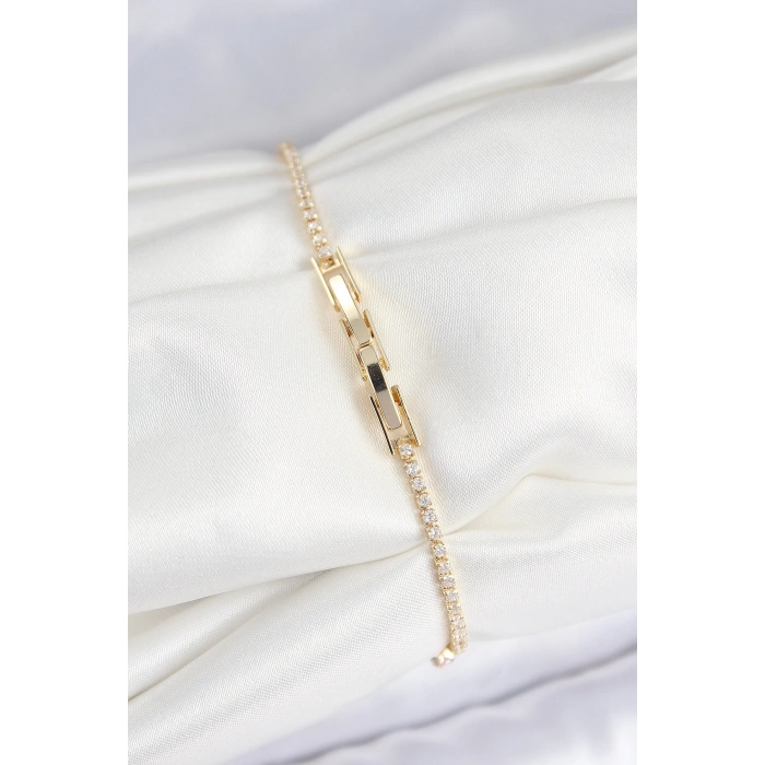 Dodes Dodes Pirinç Zirkon Taşlı Kare Model Gold Renk Kadın Bilekilk TG27BB7660
