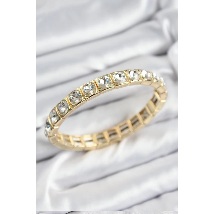 Dodes Dodes Pirinç Zirkon Taşlı Kare Model Gold Renk Lastikli Kadın Bileklik TG27BB7497
