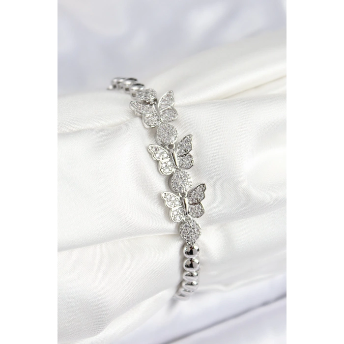 Dodes Dodes Pirinç Zirkon Taşlı Kelebek Model Gümüş Renk Kadın Bileklik TG27BB7892