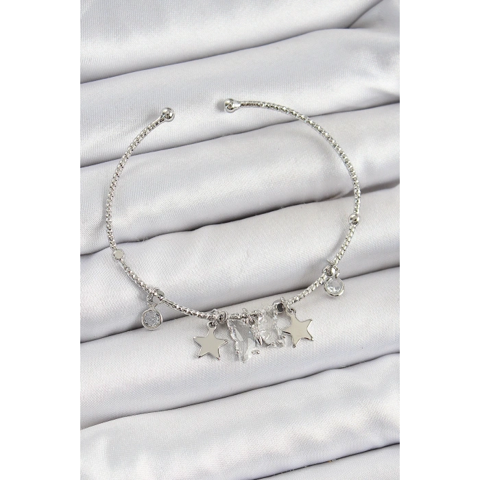 Dodes Dodes Pirinç Zirkon Taşlı Kelebek Ve Yıldız Model Gümüş Renk Charm Bileklik TG27BB7345