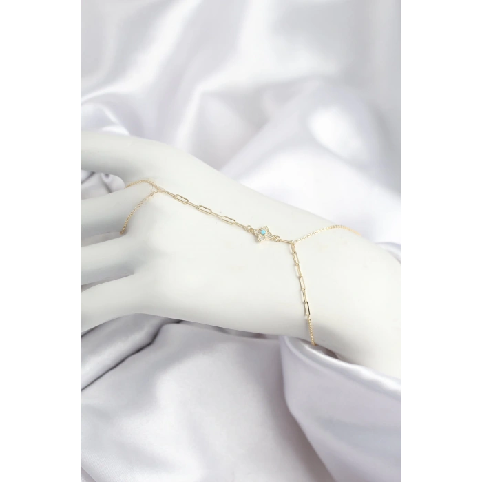 Dodes Dodes Pirinç Zirkon Taşlı Mavi Boncuklu Yonca Model Gold Renk Şahmeran TG27SN721