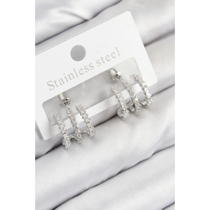 Dodes Dodes Pirinç Zirkon Taşlı Model Gümüş Renk Kadın Küpe TG27BKP11102