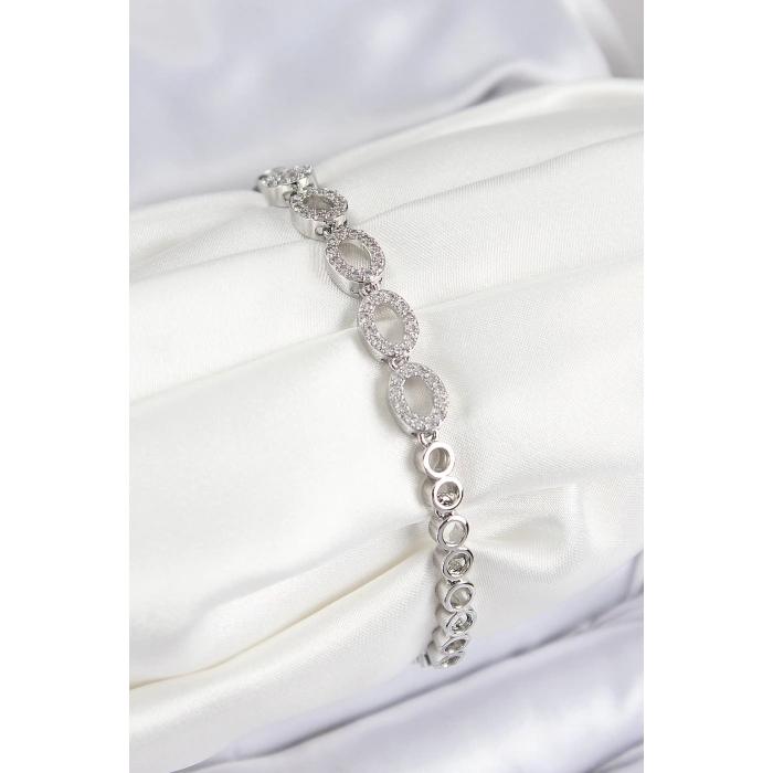 Dodes Dodes Pirinç Zirkon Taşlı Oval Model Gümüş Renk Kadın Bileklik TG27BB7544