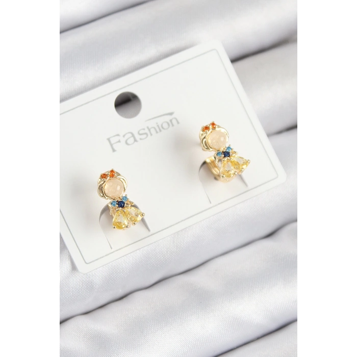 Dodes Dodes Pirinç Zirkon Taşlı Pamuk Prenses Model Gold Renk Çocuk Küpe TG27BKP11196