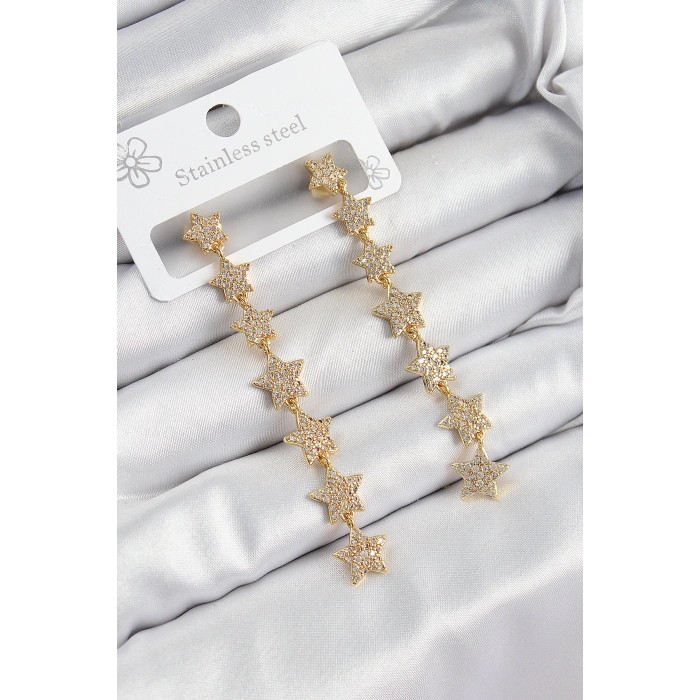 Dodes Dodes Pirinç Zirkon Taşlı Sallantılı Yıldız Model Gold Renk Kadın Küpe TG27BKP10912