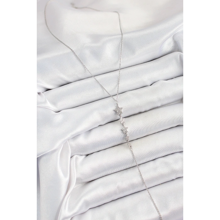 Dodes Dodes Pirinç Zirkon Taşlı Sıralı Yıldız Figürlü Y Model Gümüş Renk Kadın Kolye TG27BKO10313