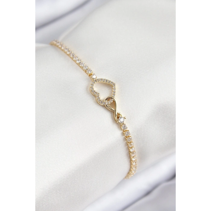 Dodes Dodes Pirinç Zirkon Taşlı Sonsuzluk Kalp Model Gold Renk Kadın Bileklik TG27BB7693