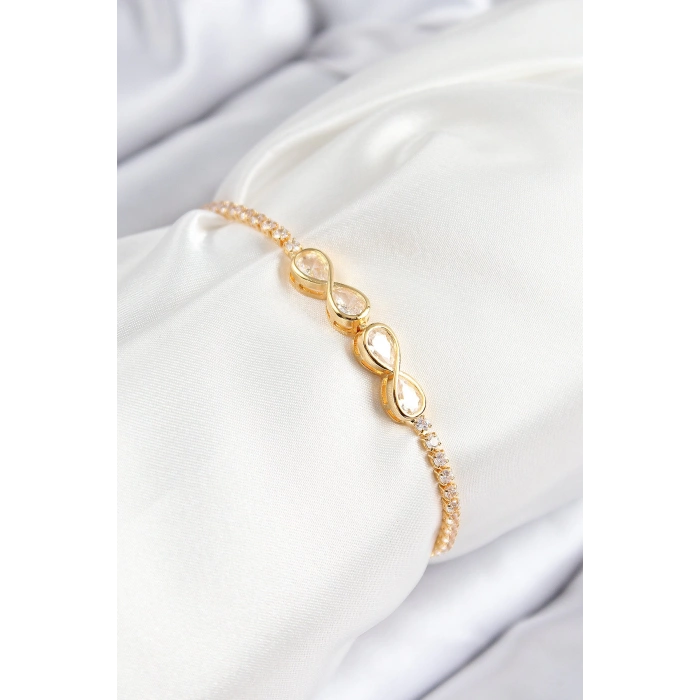 Dodes Dodes Pirinç Zirkon Taşlı Sonsuzluk Model Gold Renk Asansörlü Kadın Bileklik TG27BB7721