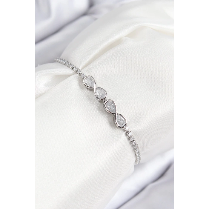 Dodes Dodes Pirinç Zirkon Taşlı Sonsuzluk Model Gümüş Renk Asansörlü Kadın Bileklik TG27BB7720