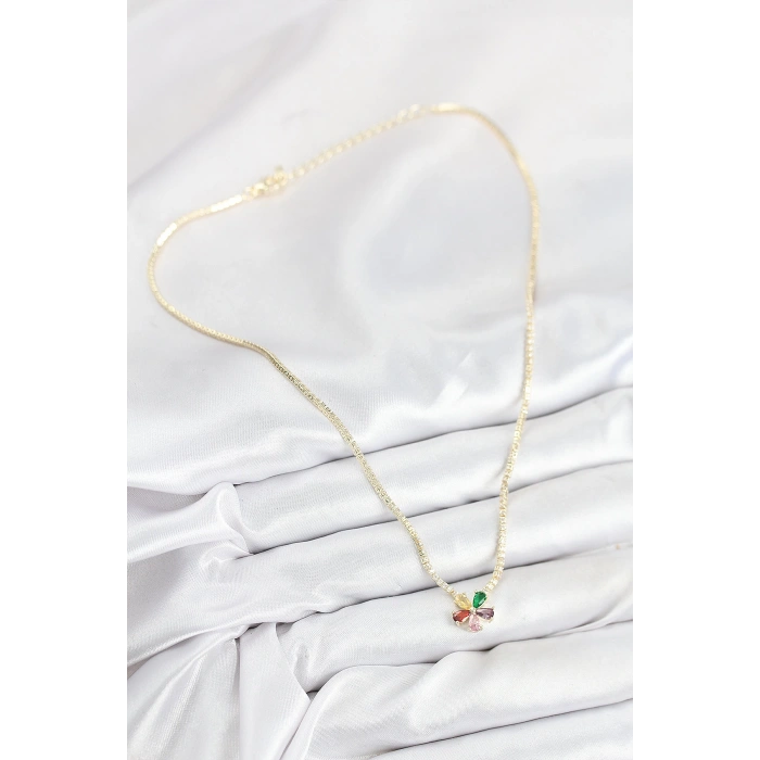 Dodes Dodes Pirinç Zirkon Taşlı Su Yolu Asorti Çiçek Model Gold Renk Kadın Kolye TG27BKO10546